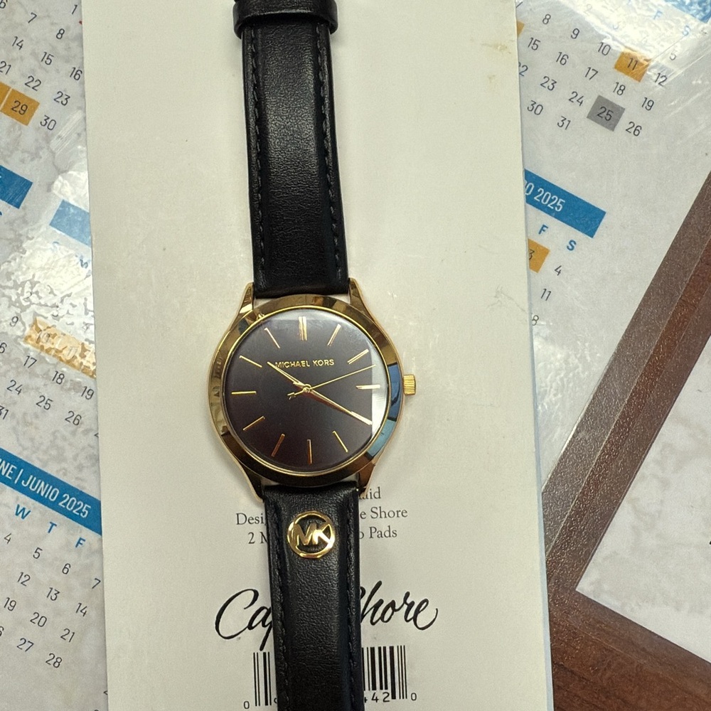 Michael Kors Gold and Black Leather Watch